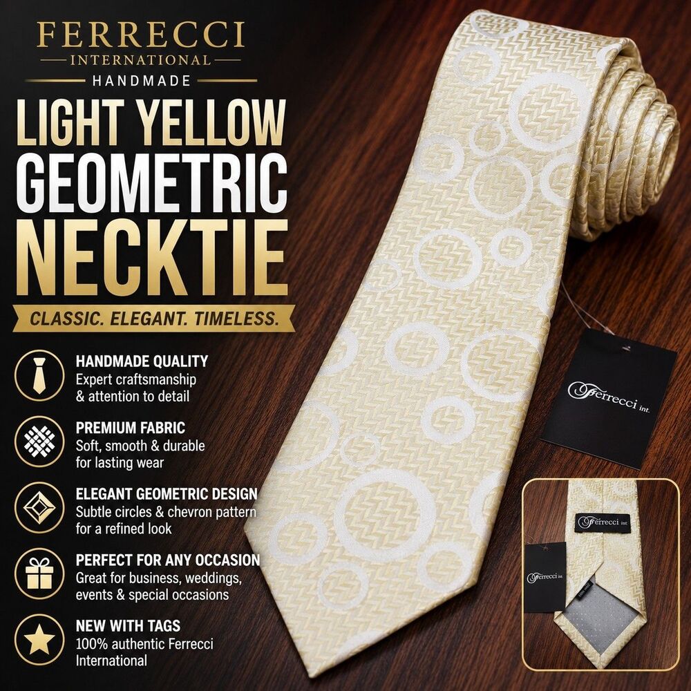 Ferrecci International Handmade Light Yellow Ivory Geometric Necktie NWT Classic